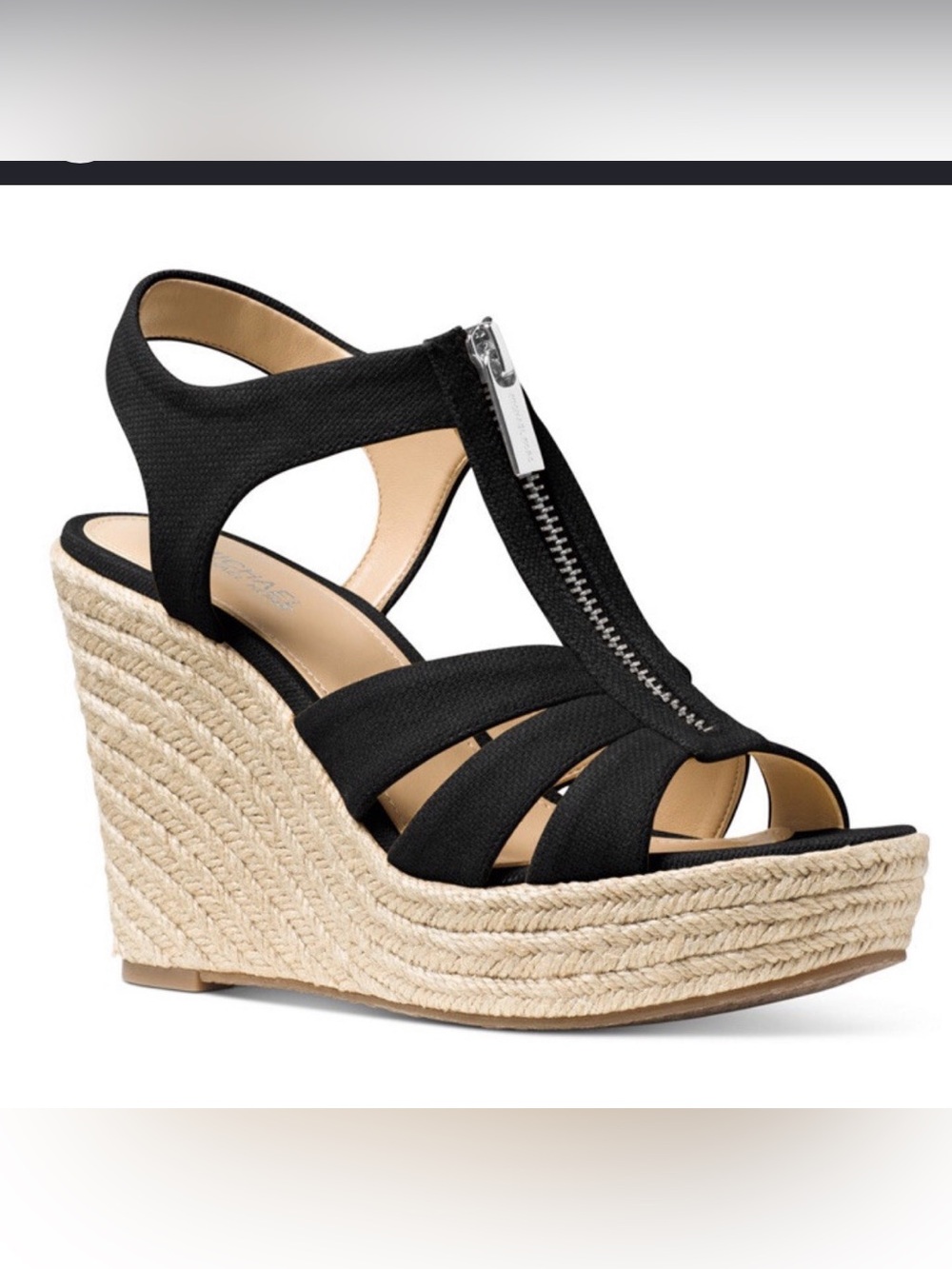 MICHAEL Michael Kors Black Espadrille Zip Wedge Sandals